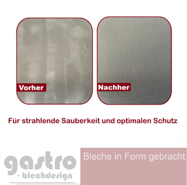 Anwendung Clean Gloss auf Edelstahlküchenfront mit Sprühmechanismus